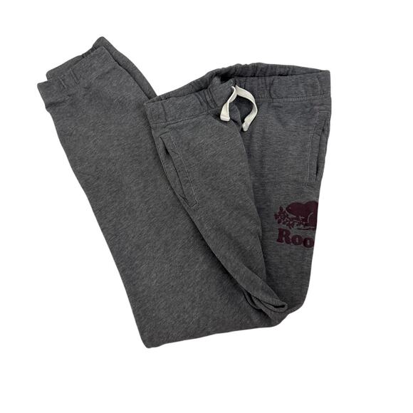 ROOTS Sweatpants Gray Maroon Logo Joggers Size Youth 12 - Picture 2 of 3